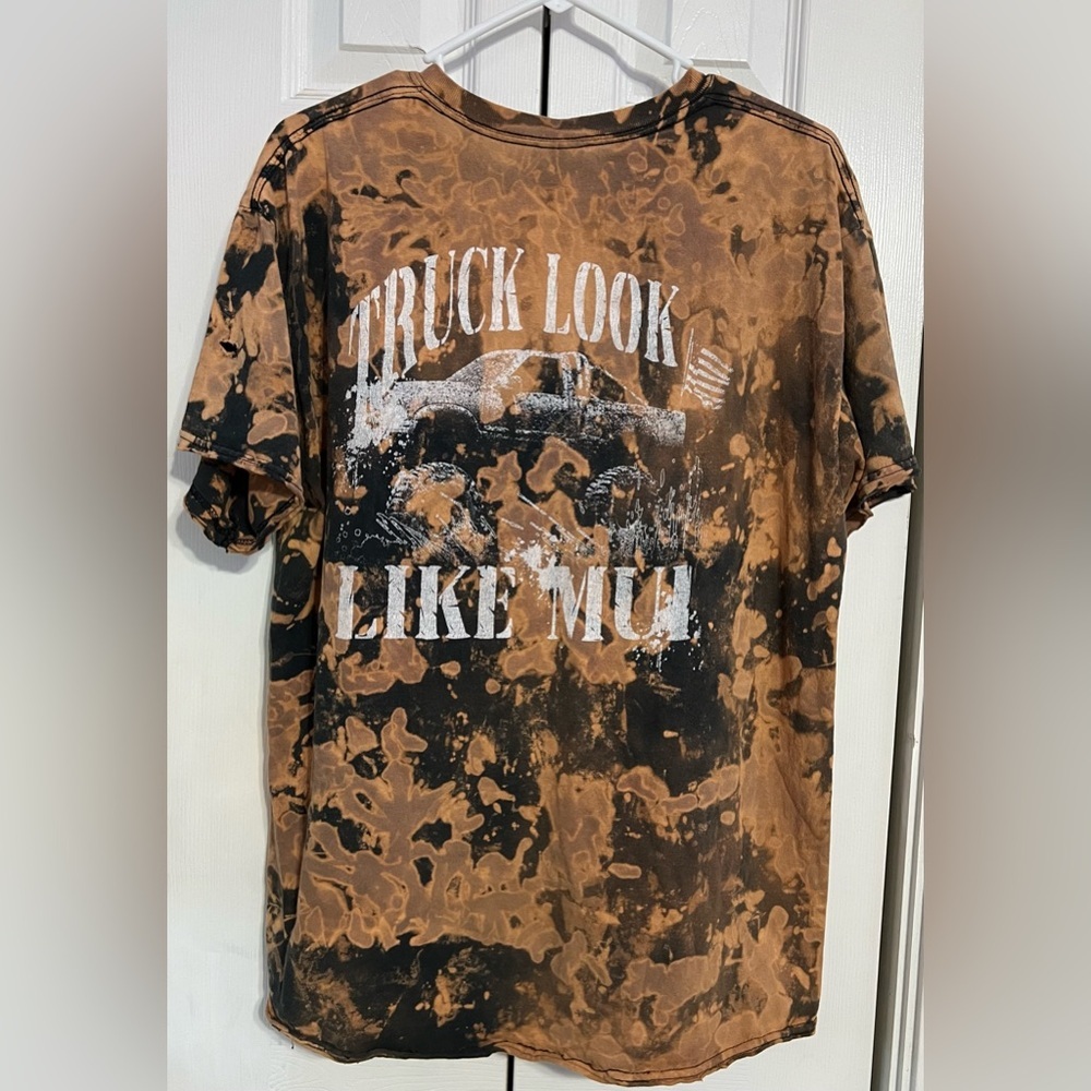 Unisex Distressed Rip Bleached Brown & Black Truck Country Cotton Tee Size Large - Picture 3 of 5